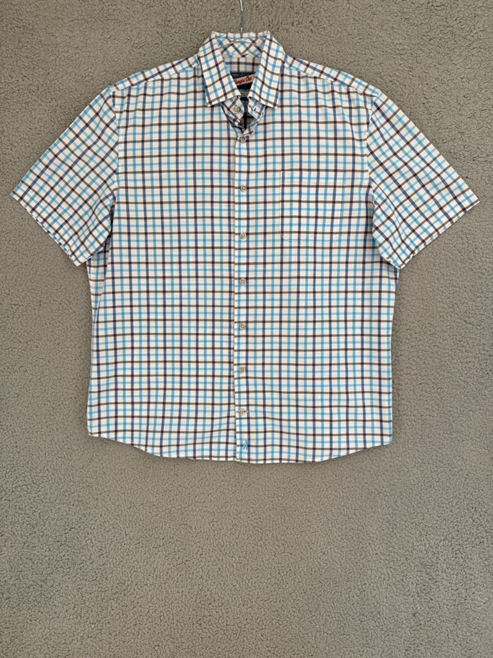 johnnie-O Mardy Men’s Large Short Sleeve Plaid Button Down Shirt Bondi Blue